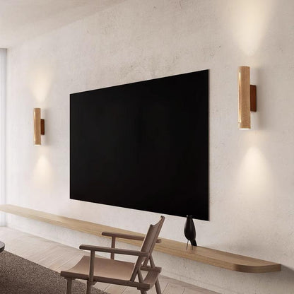 Travertine Wall Light Natural Stone and Walnut Wood Sconce