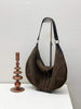 Suede Leather Underarm Crescent Shoulder Bag