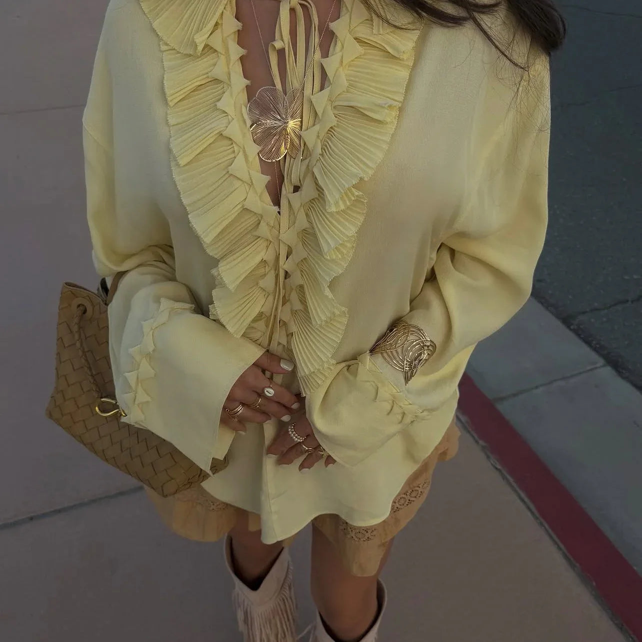 Ruffled lace collar chiffon blouse top