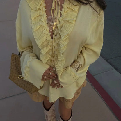 Ruffled lace collar chiffon blouse top