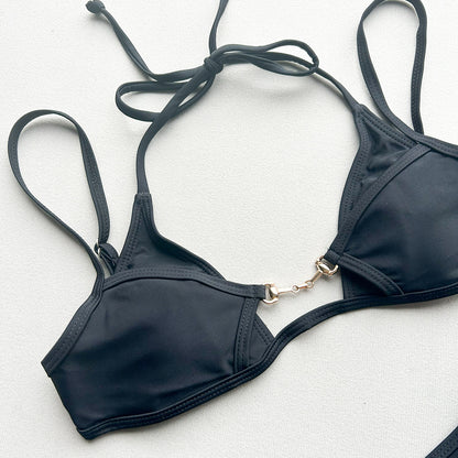 Black Double Strap Two Piece Bikini Set
