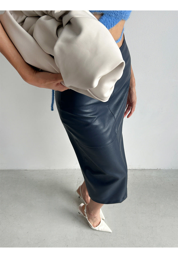 High waist pu leather midi skirt for women
