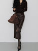 High Waisted A-Line Leather Midi Skirt with Front Slit