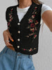 Embroidered Knitted Sweater Women’s Vest Floral Button Front Crop