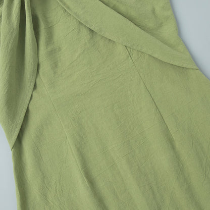 Women’s Green One Shoulder Knot Front Mini Dress