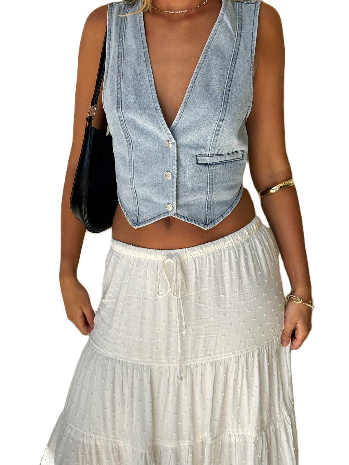 Women's Denim Vest Top With Front Buttons