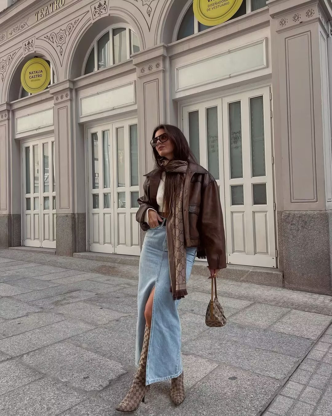 long denim skirt outfit