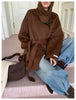 Women Wool Horn-Button Belted Funnel Coat