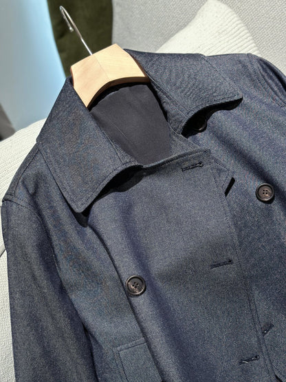 Women Double Breasted Short Wool Coat Mulberry Silk Lined