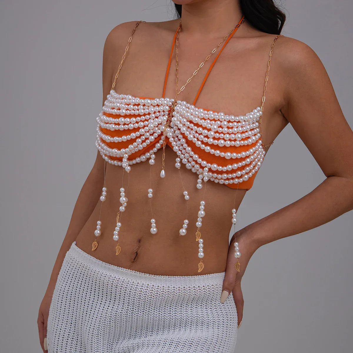 Multi-Layer Faux Pearl Bikini Chest Chain Set