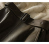 Olive Green Sheepskin Mid Length Leather Skirt with Belt and Slit