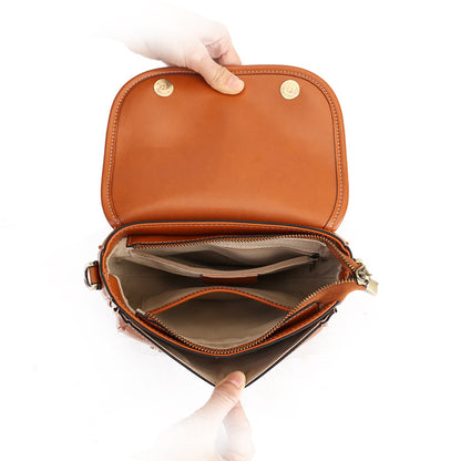 Real Leather Shoulder Crossbody Bag With Zipper Compartments