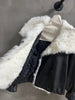 Black Leather Jacket Women Real Fur Lined Winter Coat