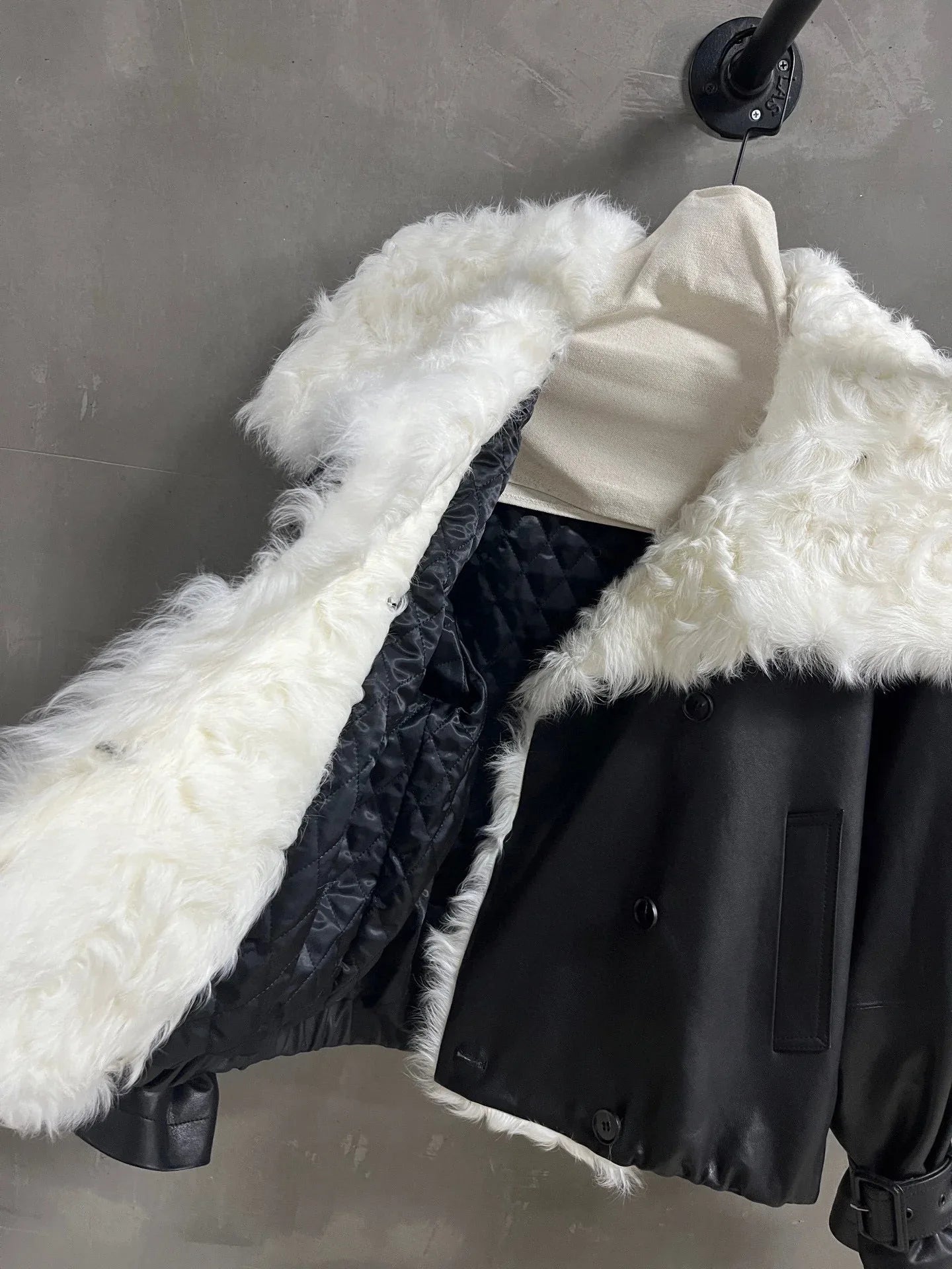 Black Leather Jacket Women Real Fur Lined Winter Coat