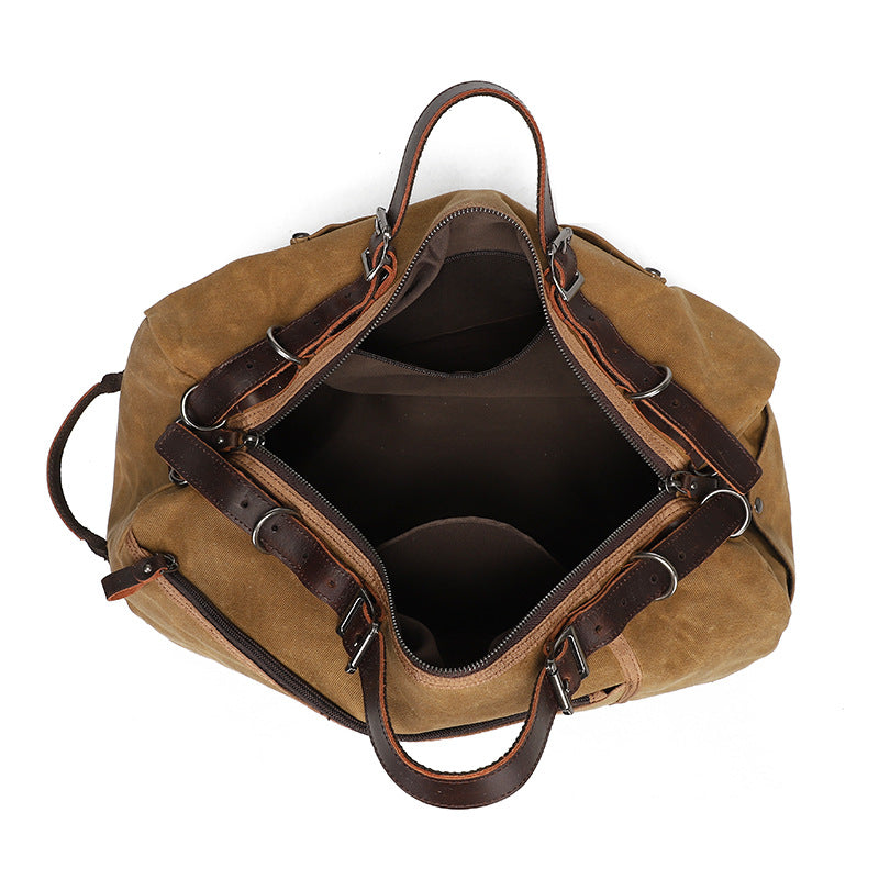 Canvas Duffle Bag with Washed Finish and Top-Grain Cowhide Leather