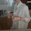 button down striped short sleeve women's shirt