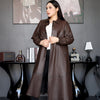 Women Long Leather Coat Plus Size Trench with Button Front