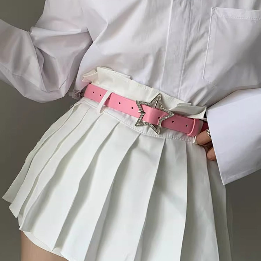 Women’s Rhinestone Star Buckle PU Leather Belt