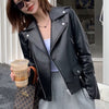 Women’s Genuine Leather Bomber Moto Jacket Black Short Fit