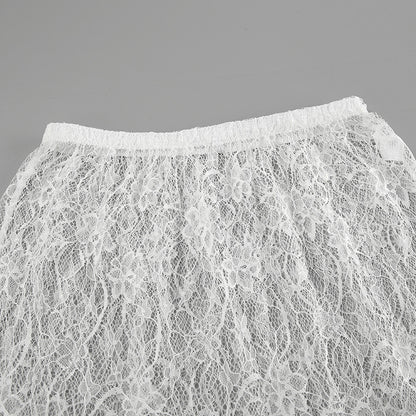 Women’s White Lace High Waist Midi Skirt