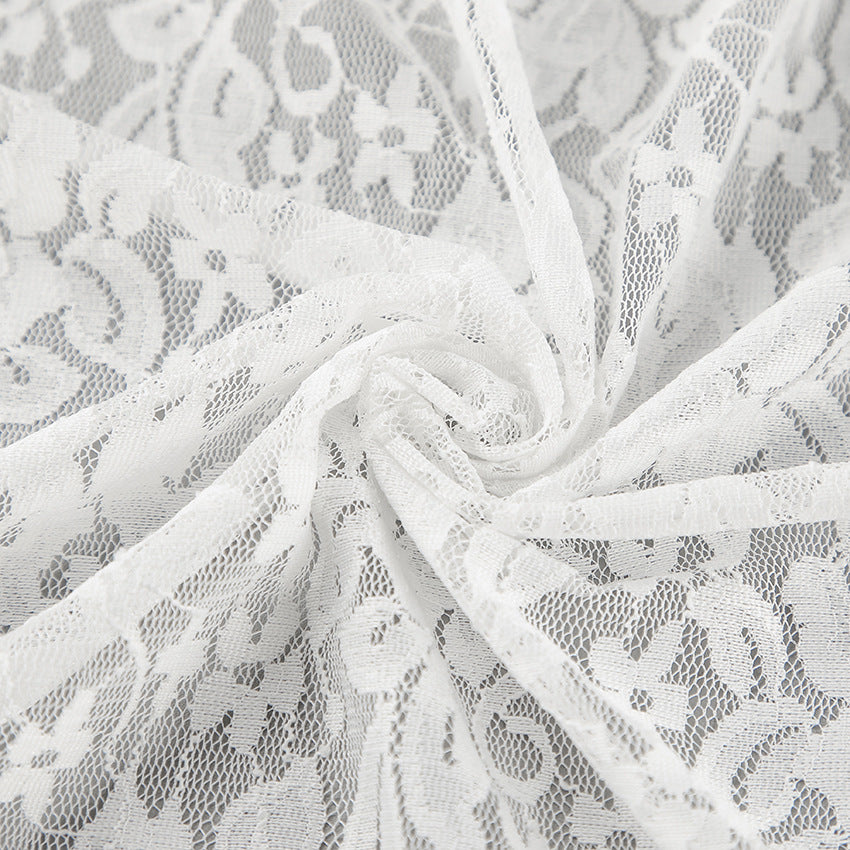 Women’s Sheer Lace High Slit Ruffled White Midi Skirt