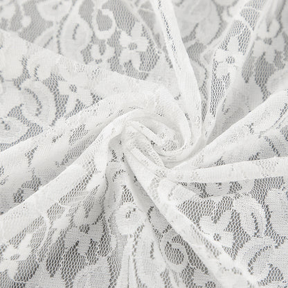 Women’s Sheer Lace High Slit Ruffled White Midi Skirt