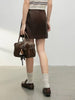 Genuine Leather Mini Skirt High Waist A-Line with Slit