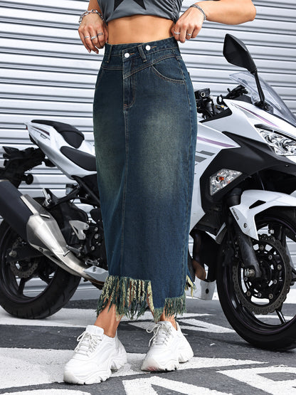 long denim maxi skirts for women