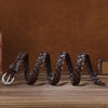 Braided genuine leather belt with silver buckle