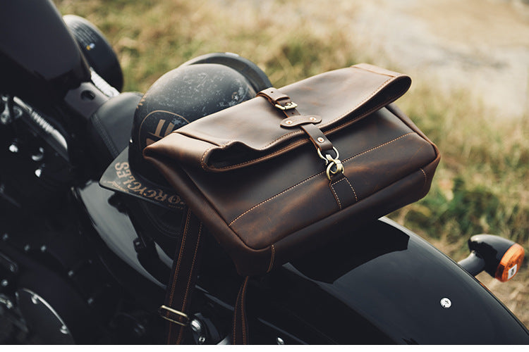 Men’s Crazy Horse Cowhide Leather Motorcycle Messenger Bag