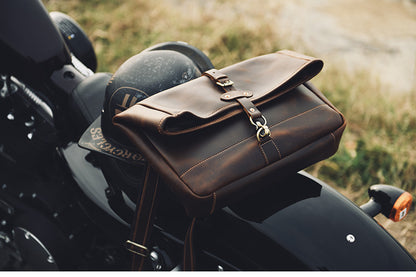 Men’s Crazy Horse Cowhide Leather Motorcycle Messenger Bag