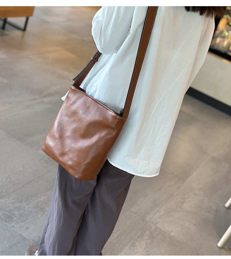 Soft Leather Shoulder Crossbody Bucket Bag