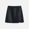 Genuine Leather Mini Skirt High Waist A-Line with Slit