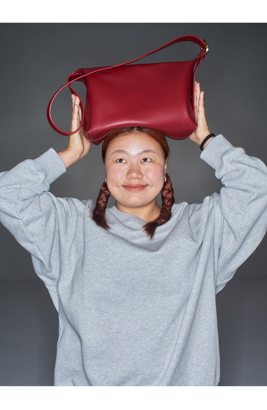 Soft leather large capacity shoulder tote bag Red Small