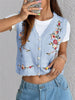 Embroidered Knitted Sweater Women’s Vest Floral Button Front Crop