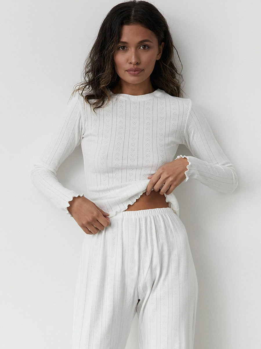 White pointelle knit lounge set