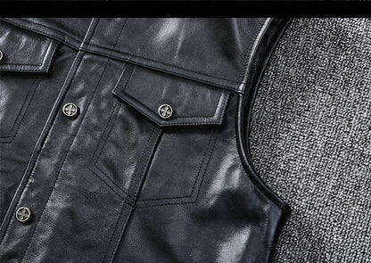 Biker Leather Vest Men Slim Fit Motorcycle Vest