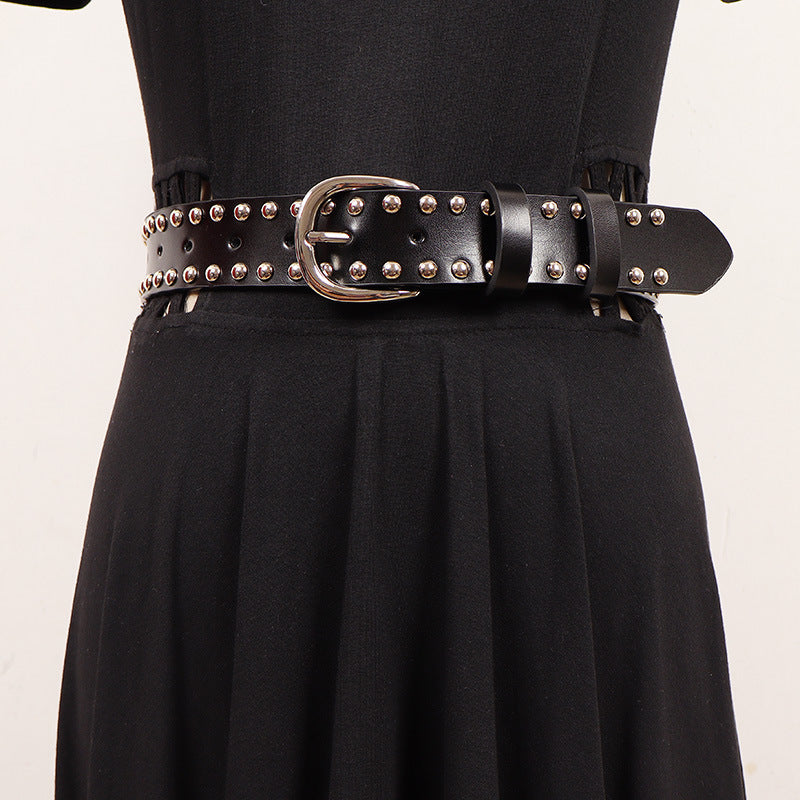 Women black western stud leather belt