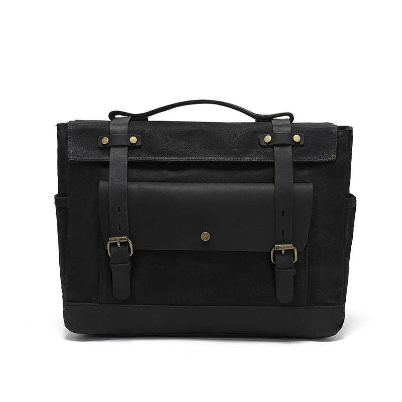 Motorcycle Pannier Bag in Waxed Canvas with Genuine Leather Trim 2