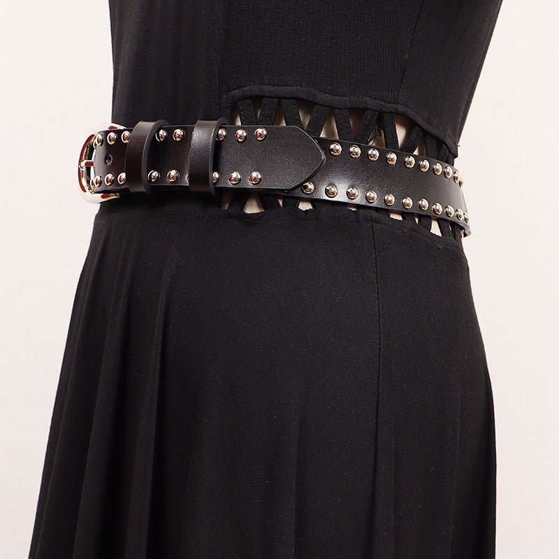 Women black western stud leather belt