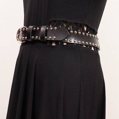 Women black western stud leather belt