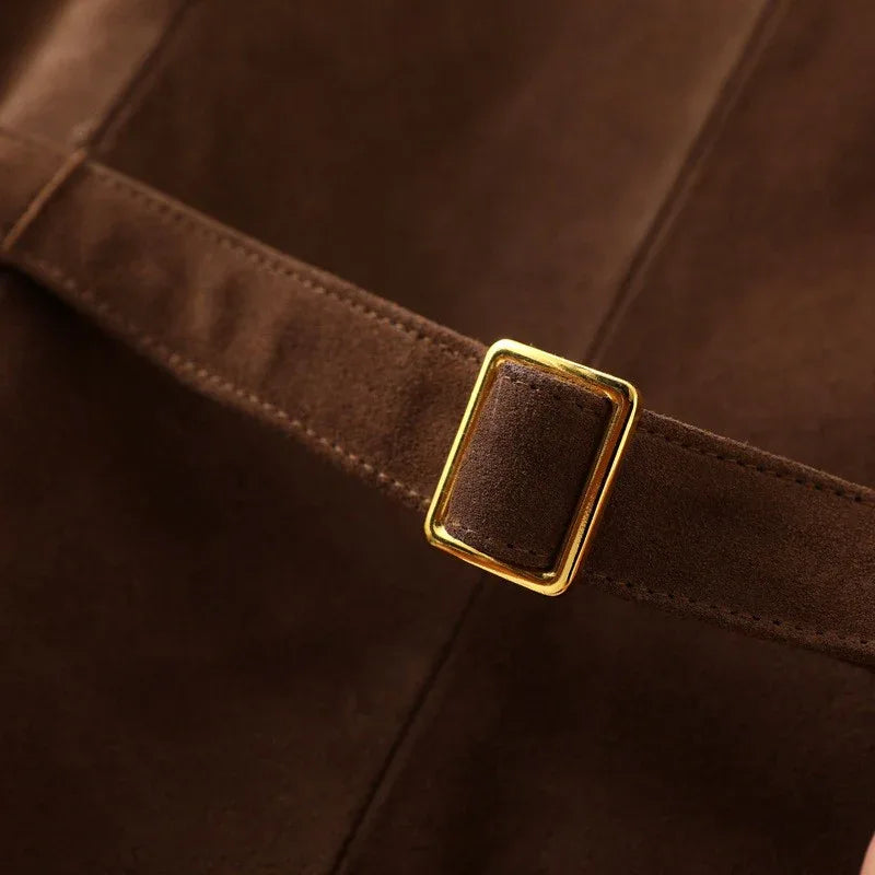 Women Brown Genuine Suede Leather Vest