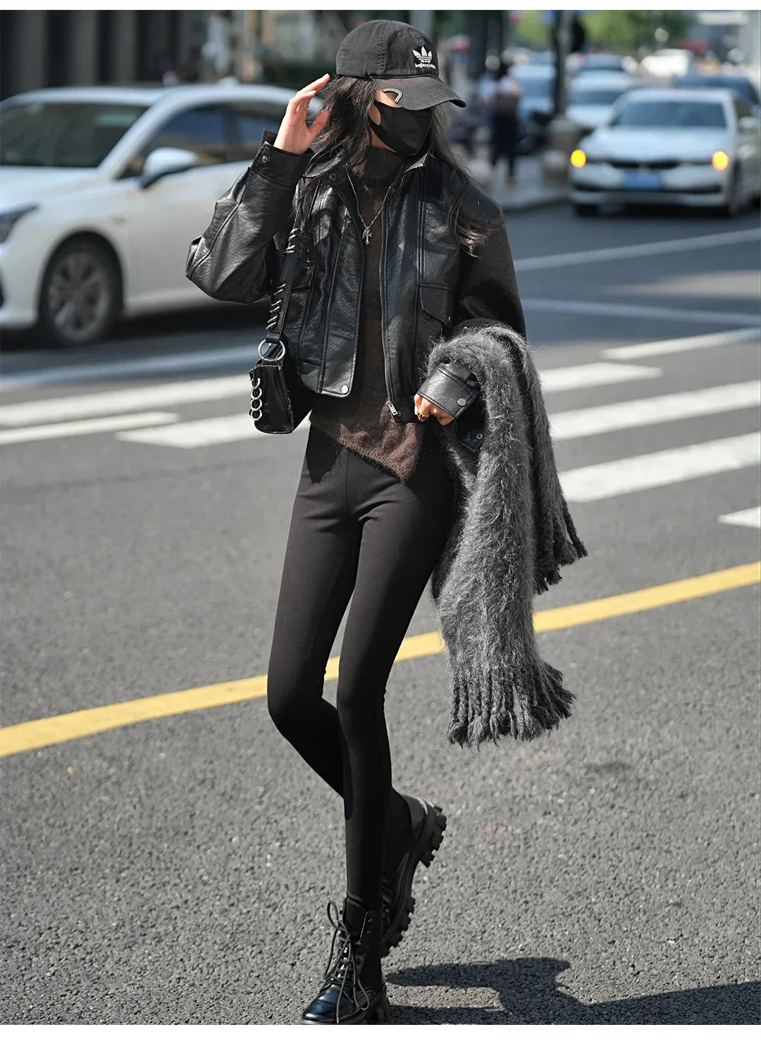 Cropped leather jacket for women