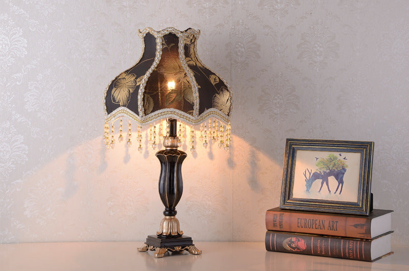 European fabric bedside table lamp black gold