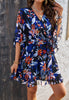 Ruffle Floral Wrap Mini Summer Dress Midnight Blue Bloom