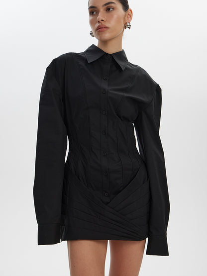 Women Long Sleeve Corset Shirt Mini Dress Bodycon