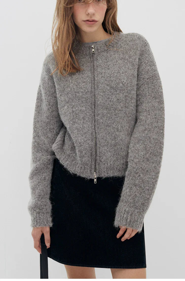Women low waist zip cardigan knit outerwear
