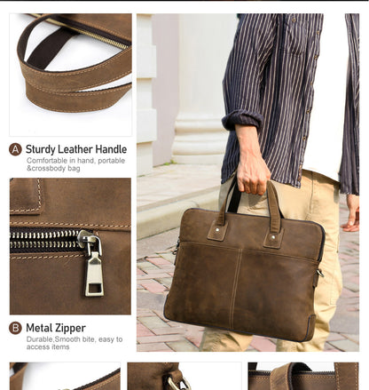Coffee Brown Leather Office Messenger Bag