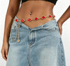 Red Oval Rhinestone Waist Chain with Gold Tone Links