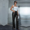 High Waisted Faux Leather Pants Wide Leg Split Hem